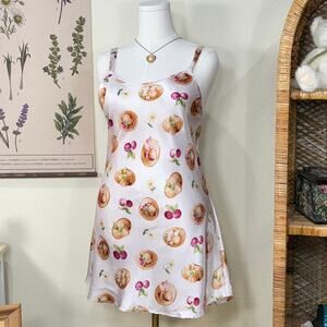 Vintage 90s Y2k Cherry Satin Slip Dress Garden Party Cottage Prairie Dolly Kei L